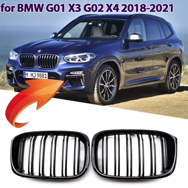 

Высококачественная решетка радиатора переднего бампера для BMW G01 X3 G02 X4 2018-2021, сменная двойная решетка, черный гриль, автомобильные аксессуары