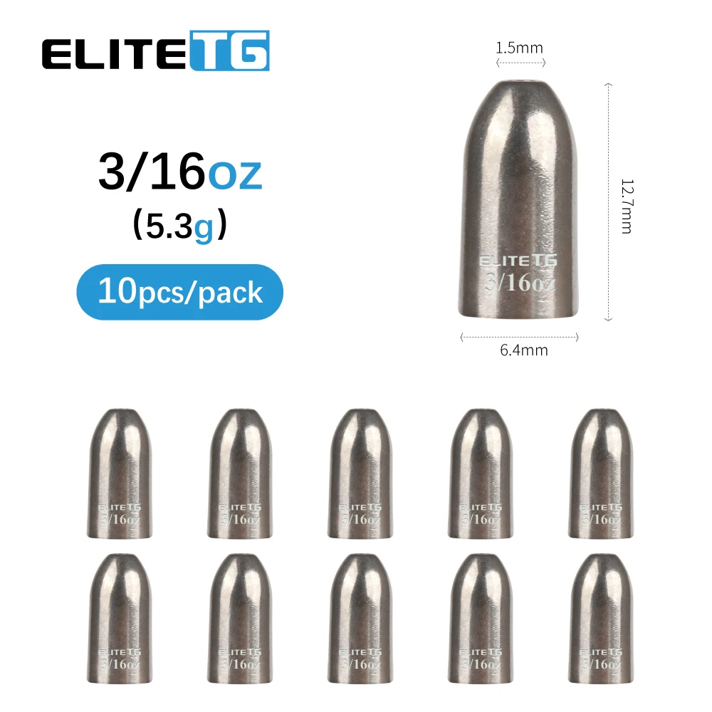 

Elite TG 10PCS Tungsten Worm Weights 1.8g-28g Bullet Bass Texas/Carolina Rig Trout Panfish Perch Lure Fishing Accessories
