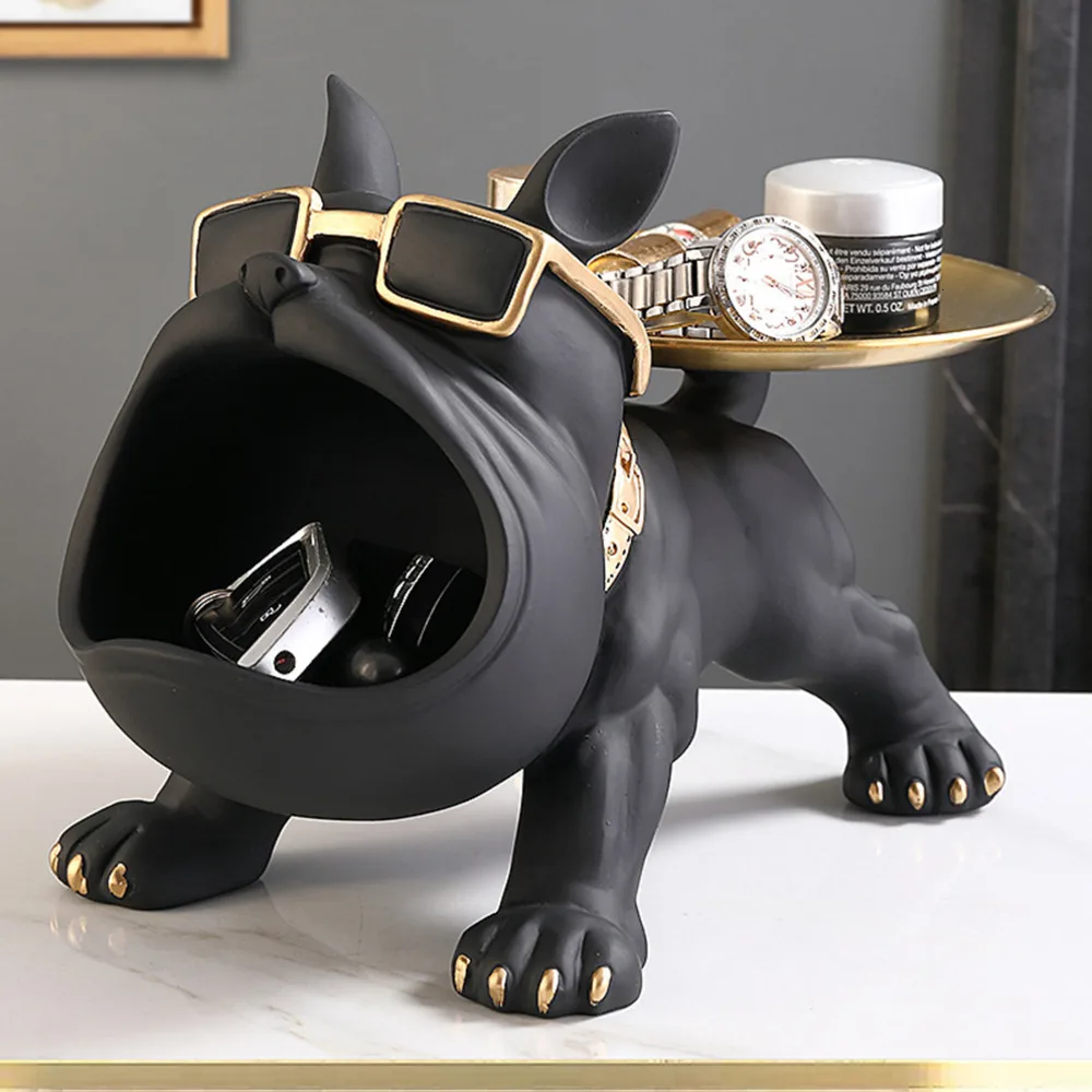 

Decorative Objects Figurines Dog Ornament Big Mouth French Bulldog Butler Storage Box with Tray Nordic Table Decoration Resin