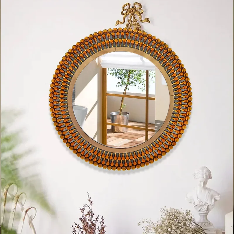 

Foreign trade circular bathroom, living room, entrance decoration, wall mounted mirror, foyer, bathroom, artistic wooden makeup