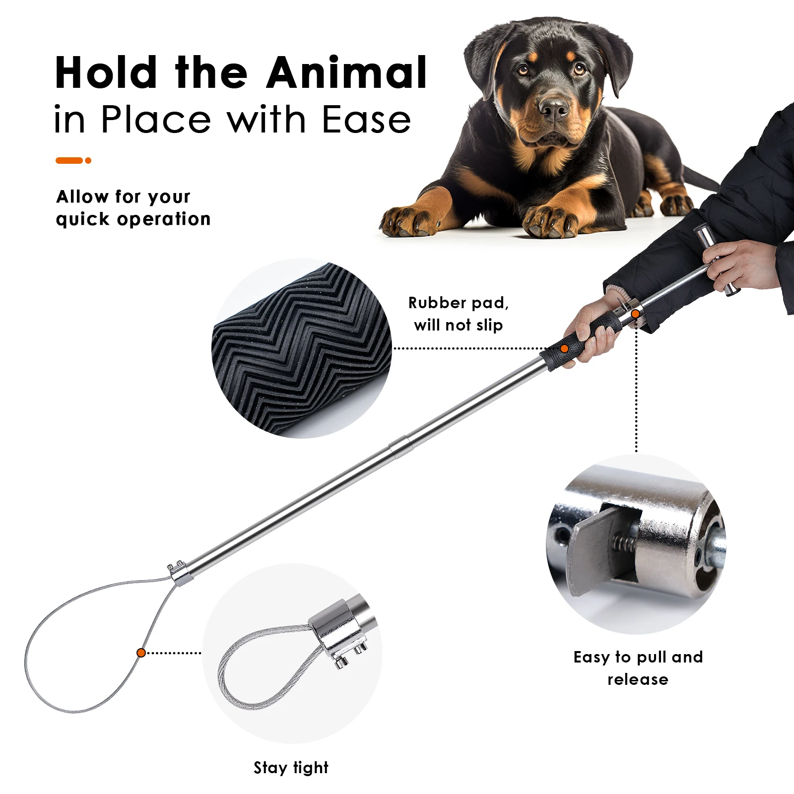 33 Inch Stainless Steel Animals Pig Catcher Pole Thickness Wire Rope Animal Catch Pole Stretchable Handle Efficient Easy To Use 3