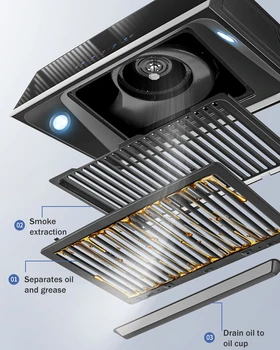 180W Range Hood Home Kitchen Large Suction Small Oil Hat Machine Top Suction Automatic thermal cleaning Range Hood CXW-180-C01 1
