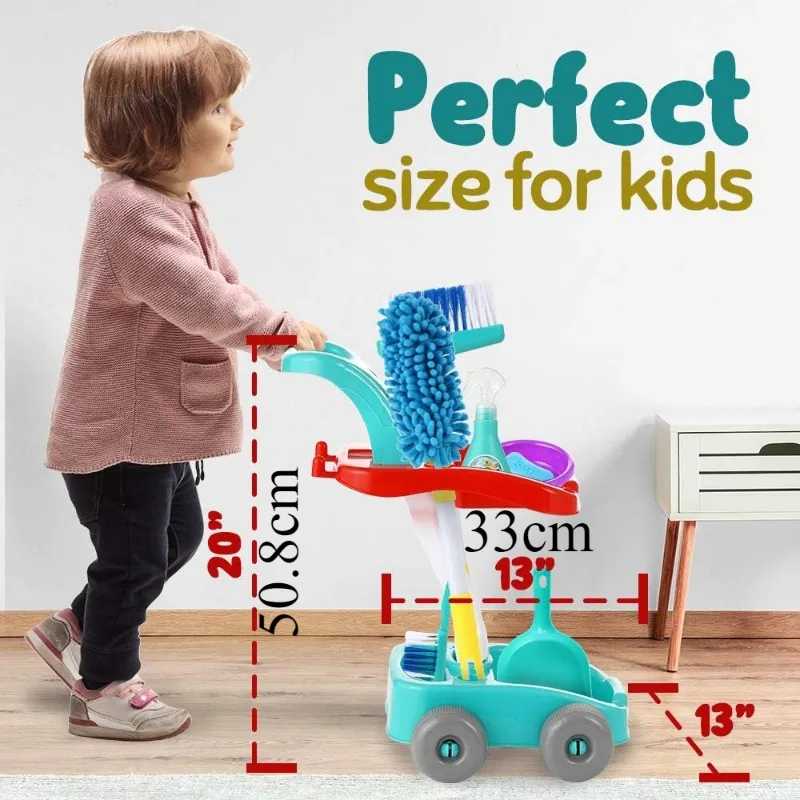 Kids Cleaning Toy Set with Broom Dustpan Mop Spray Bottle Pretend Play House Cleaning Cart Toy Early Educational for Kids
