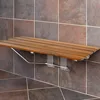 36" Foldable Teak Wood Shower Seat Bench, 400lb Capacity, Clear Coated Wall Mount Modern Chrome, Medical Fold Up Bathroom Stool 1