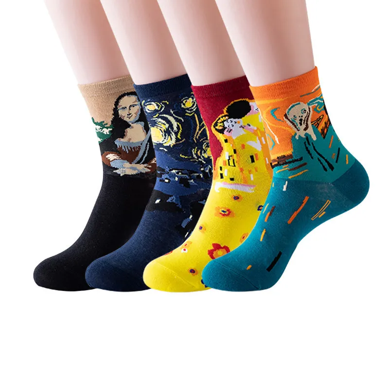 

Creative Art Oil Painting Cotton Socks Starry Night Winter Retro Women Van Gogh Socks Funny Happy Socks Literary Abstract Female