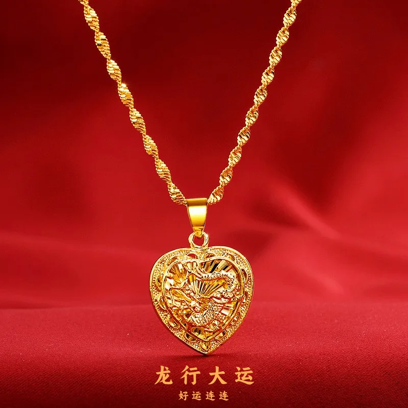 High-quality 9999 Golden Dragon Race Necklace Women's Palace Style 24K Real Gold Chain Zodiac Pendant Jewelry