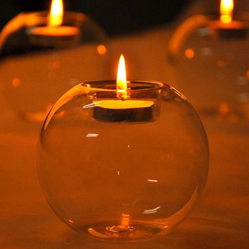 European Exquisite Round Hollow Glass Candle Holder 2