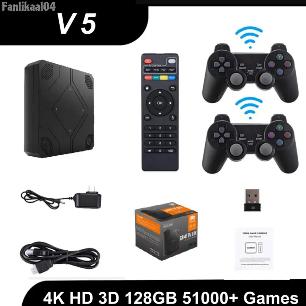 클래식 비디오 게임 콘솔, V5 게임 TV 박스, 2 2.4GHz 무선 컨트롤러, 듀얼 시스템 45000/51000 게임, 어린이 및 성인용