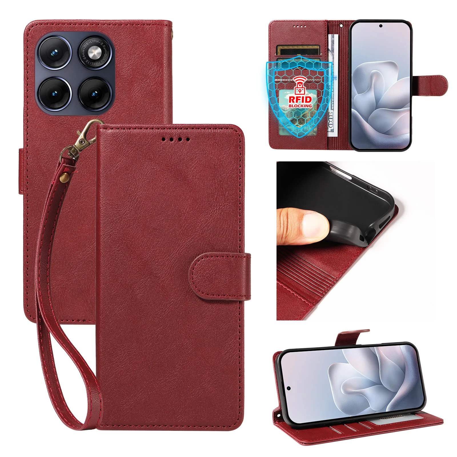Matte Leather Magnetic Wallet Case with Card Slot and Flip Cover