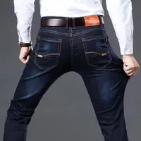 Men Fashion Straight Jeans Men 2025 New Stretch Slim Fit Pants Comfortable Soft Business Denim Trousers Male Brand Clothing