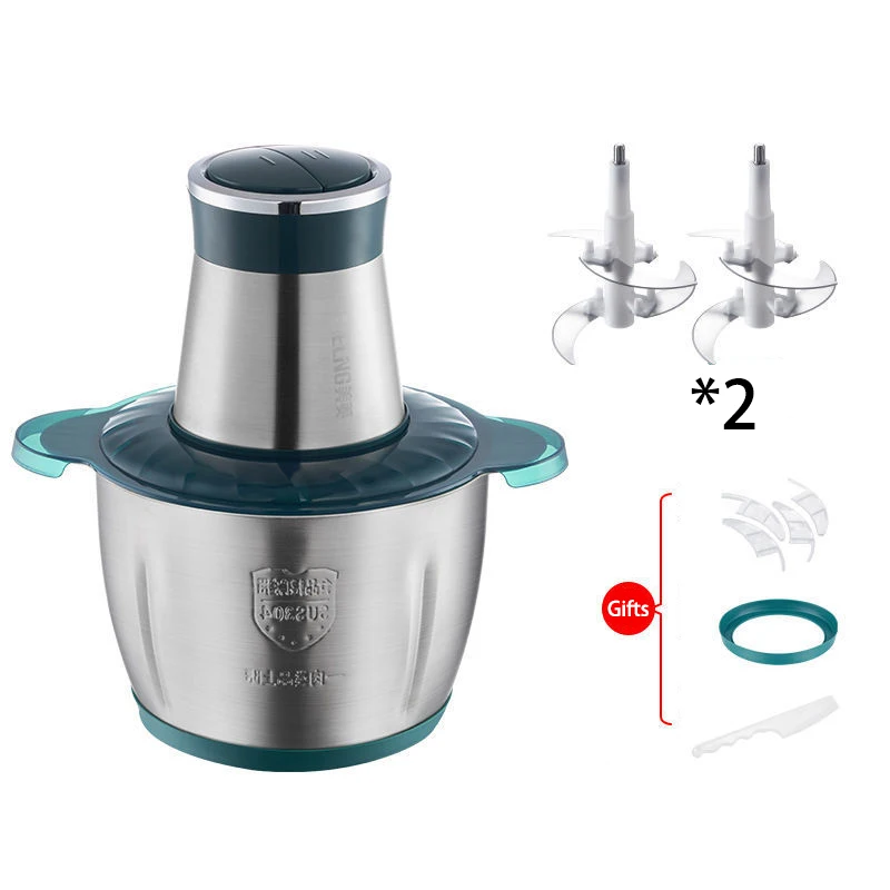 MELNG 2 Speeds Electric Chopper Meat Grinder Food Processor Slicer  Vegetable Chopper Stainless Steel with 2 Pcs Knife Holders