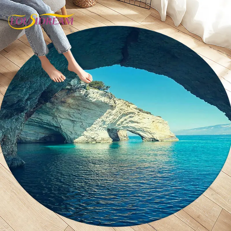 Cobblestone Beach Sand Ocean View Area Rug,round Carpet Rug