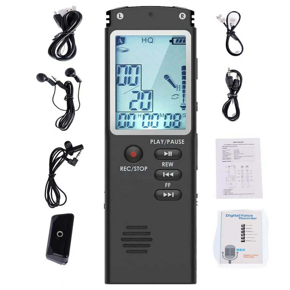 

8GB/16GB/32GB/64G T60 Voice Recorder USB 96 Hours Dictaphone Digital Audio Voice Recorder with Screen, WAV, MP3 Player 1536 Kbps