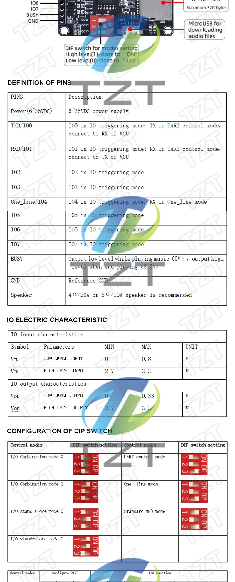 GREATZT DY-HV20T 12V/24V Netzteil 10W/20W Sprachwiedergabemodul mit Unterstützung für Micro SD-Karte MP3-Musikplayer für Arduino – Detail 2