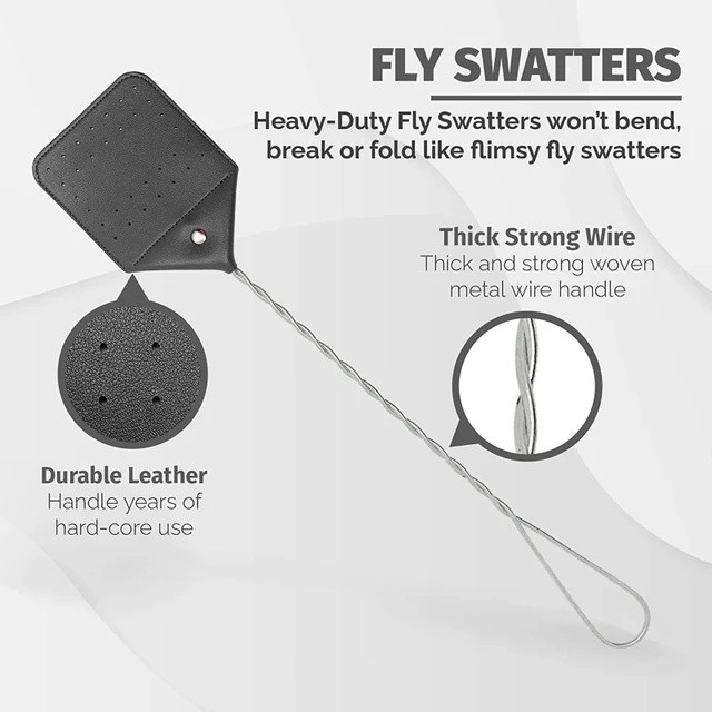 Bőr Fly Swatter Hosszú, Tartós Fém Fogantyúval Beltéri Szabadtéri Hibás Szúnyog Wasp Hever Doury - Image 5