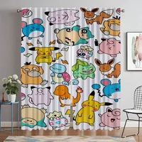 Pokemones Kitchen Curtains 2 Pieces Blackout Curtain for Room 2 Panel Partition Shades Tulle for Bedroom Halloween Decoration 1