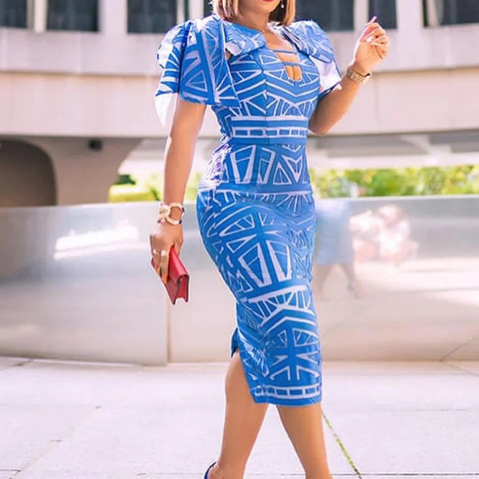 

Summer 2024 new professional office print lace-up plus-size dress