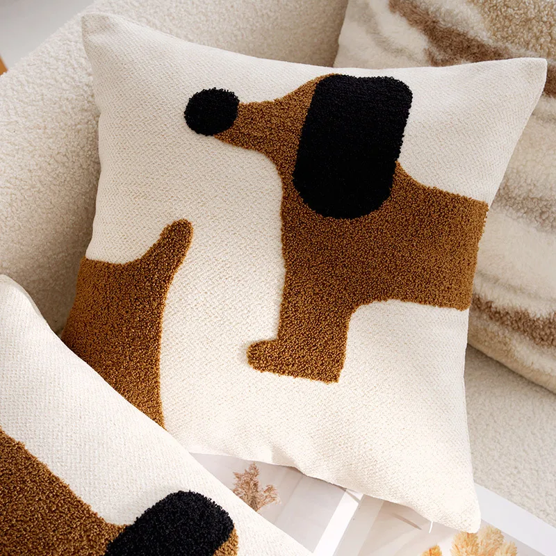 Nordic Embroidered Plush Animal Decorative Pillow Cover