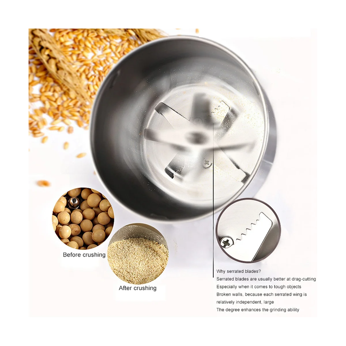 

Coffee Grinder Electric Portabl Household Pepper Legumes Bean Grinding Machine Stainless Kitchen Grain Chopper US Plug