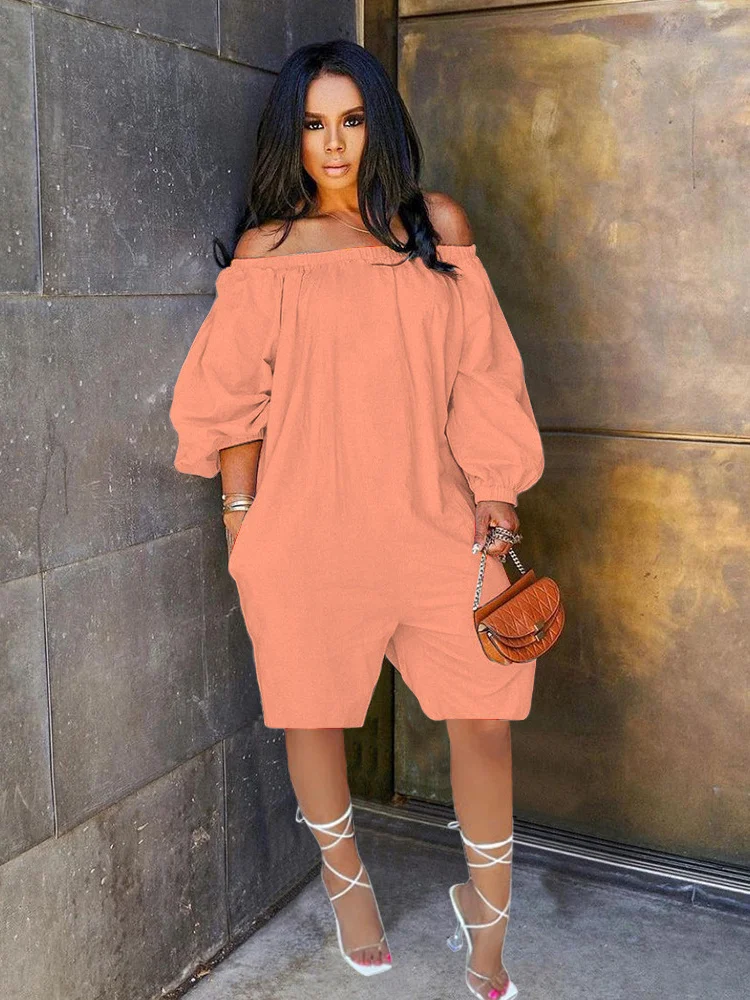 Wmstar Women Jumpsuit Summer Sexy Off Shoulder Casual Loose Long Sleeve Baggy Solid Color Lady Streetwear Vintage Shorts Romper