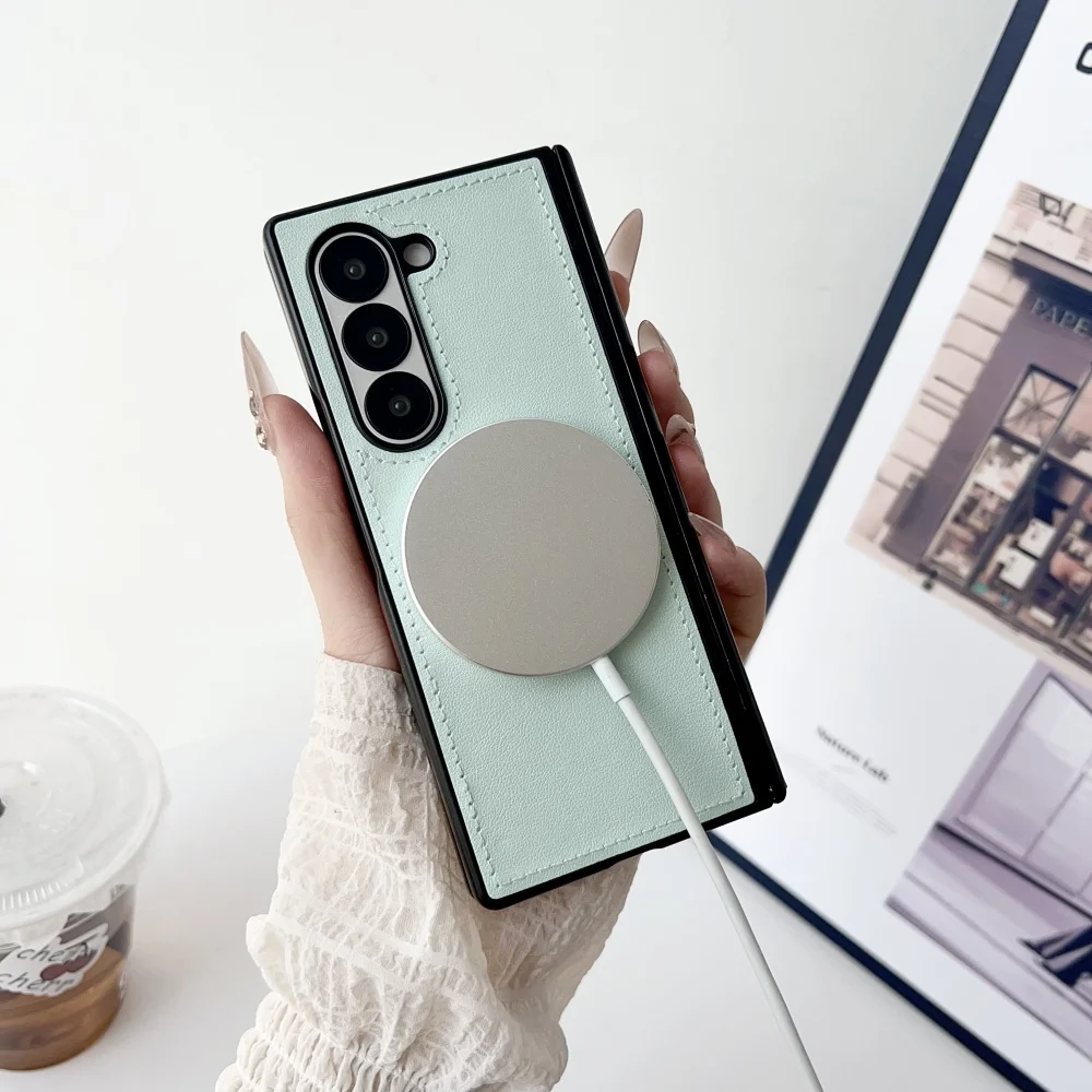 Enhanced Leather Hinge Protect Armor Cover with Magsafe Wireless Charging Compatibility for Samsung Galaxy Fold Series