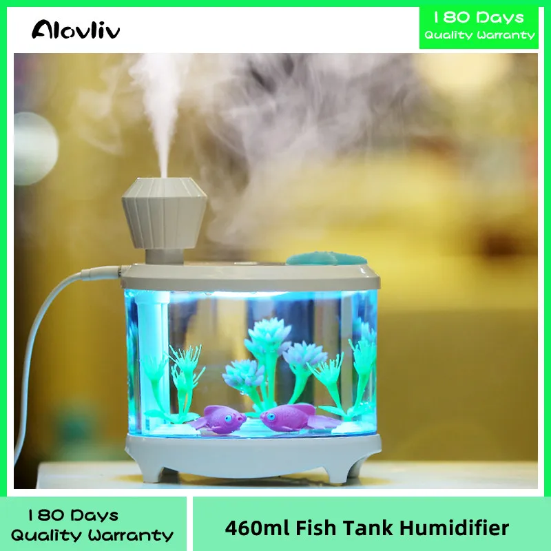 

460 мл Fish Tank USB увлажнитель воздуха для дома ультразвуковой настольный туманообразователь с красочными ночными лампами мини-офисный очиститель воздуха