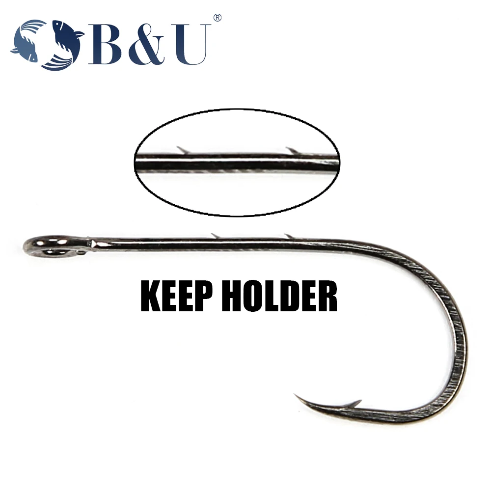 B&U 20-Piece Big Eye Barbed Fishing Hooks with Long Shank and Round Bent Joint