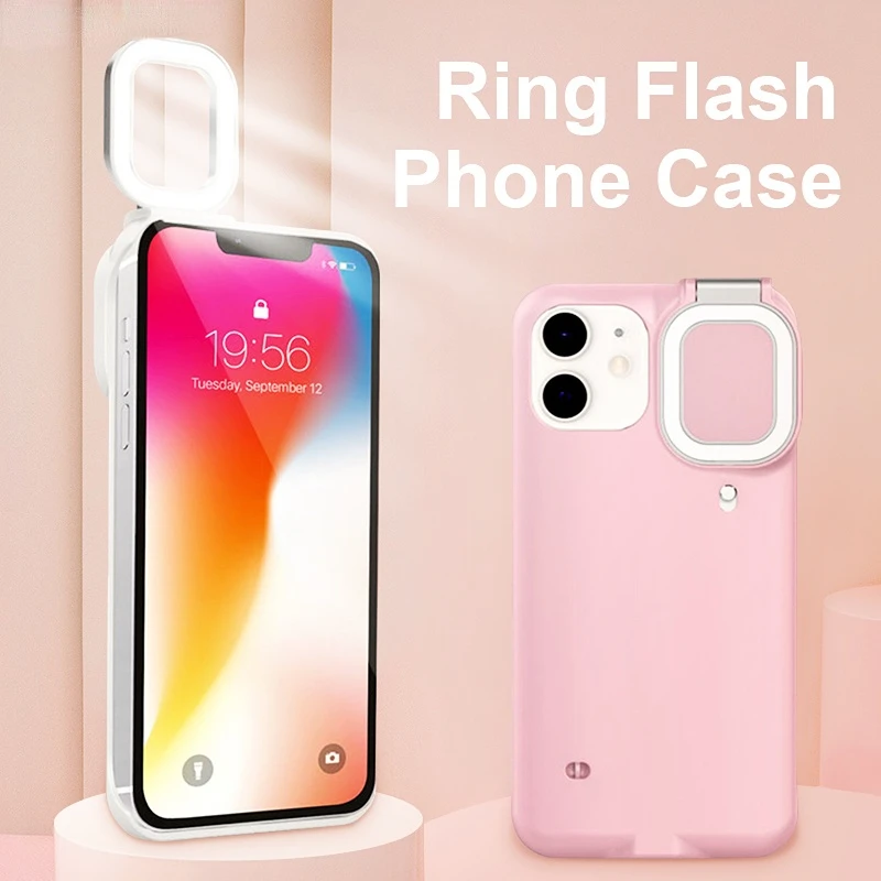 Чехол для телефона с кольцом-вспышкой селфи iPhone 12 Pro Max 11 чехлы со светодиодной