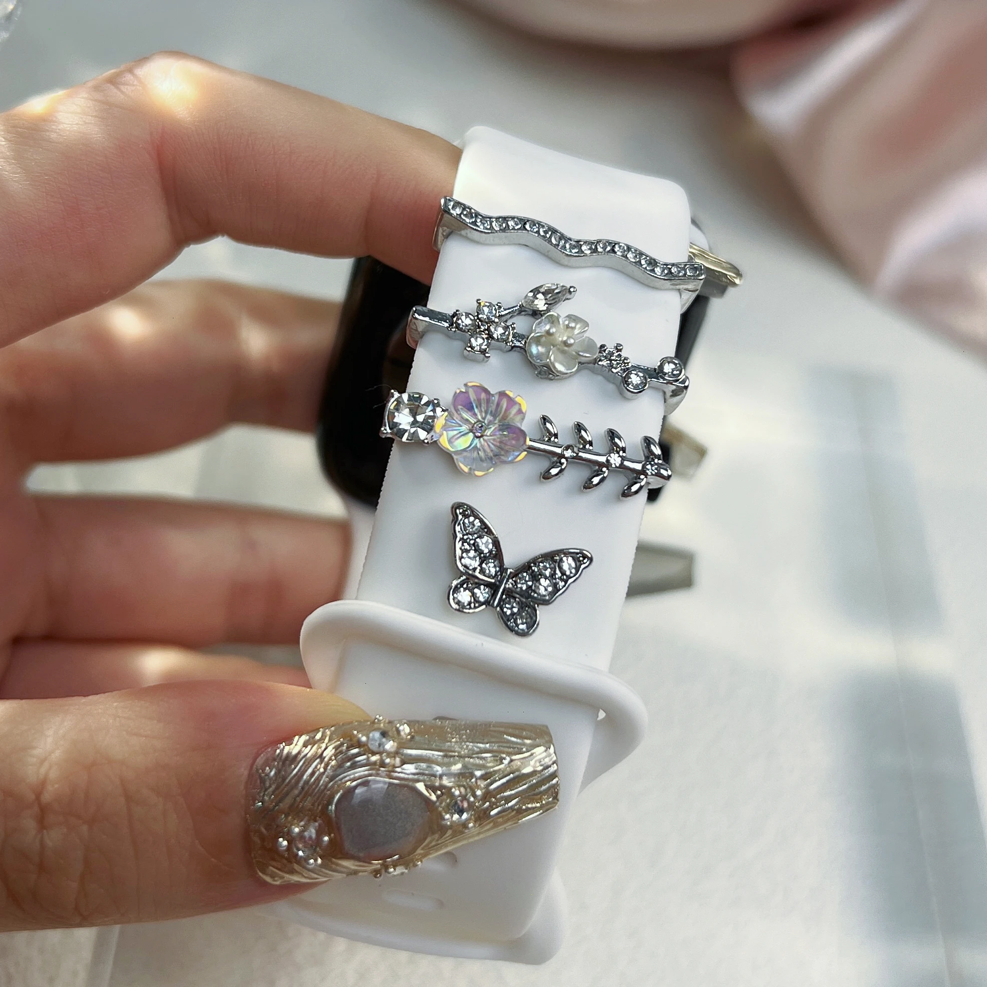 Chic Silicone Strap with Metal Charm Accents - Fashionable Watch Band Accessories