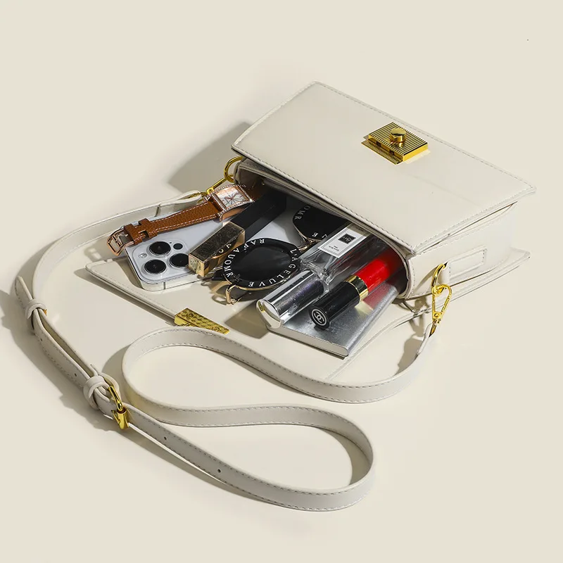 New Fashionable French Buckle Ladies' High end Quality Small Square Simple Personality Cross Shoulder Bag