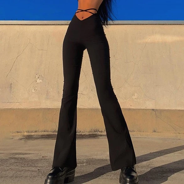 Women's Pants 2023 Summer Solid Medium Waist Slim Fit Micro Flare Pants  Corduroy Elastic Waist Casual Pants Commuter - Pants & Capris - AliExpress