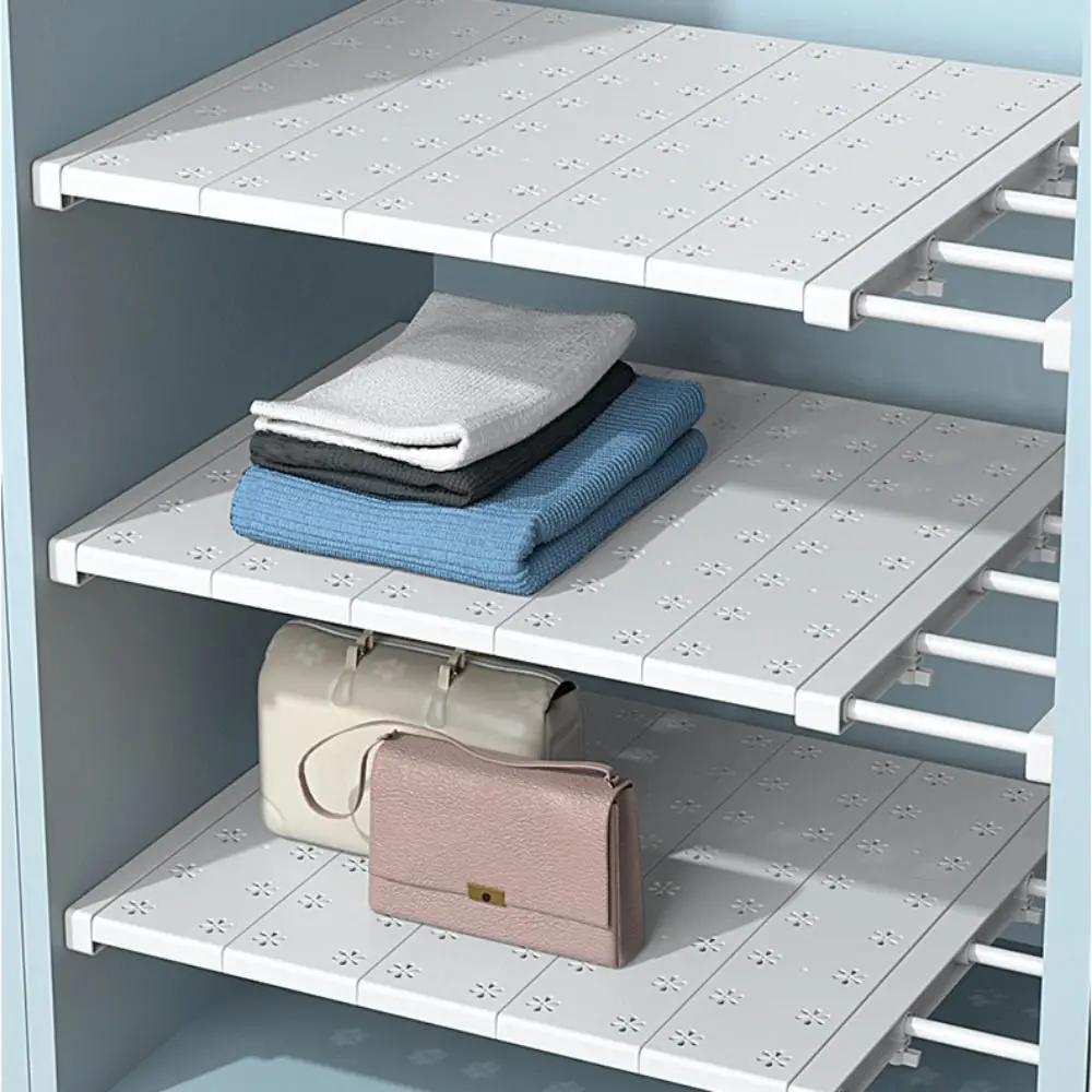 

Retractable Cabinet Partition Layer Telescopic Plastic Closet Storage Shelves Racks with Layer Holder Steel Pipe