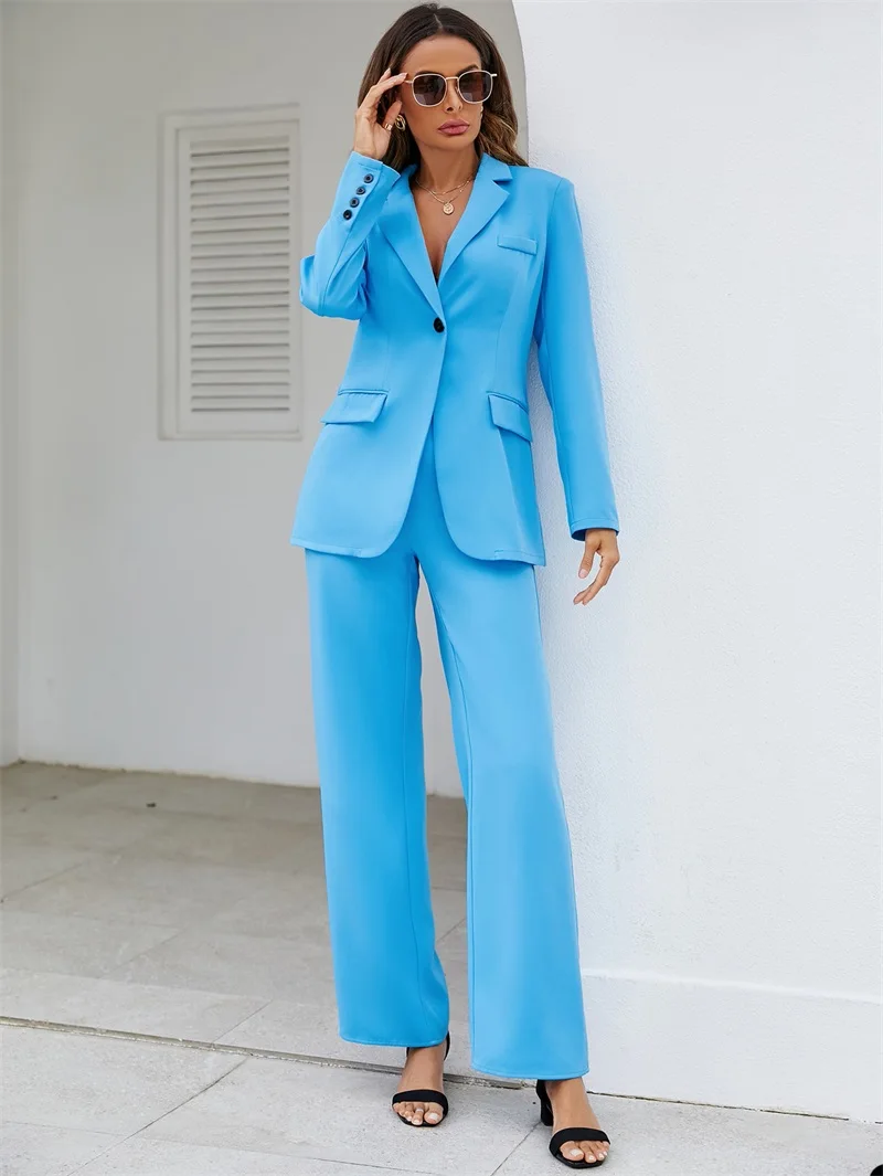 Slim Fit Sky Blue Women Suits Shawl Lapel Jacket With Pants Work Wear Ladies  Business Blazer Custom Made Dress - AliExpress