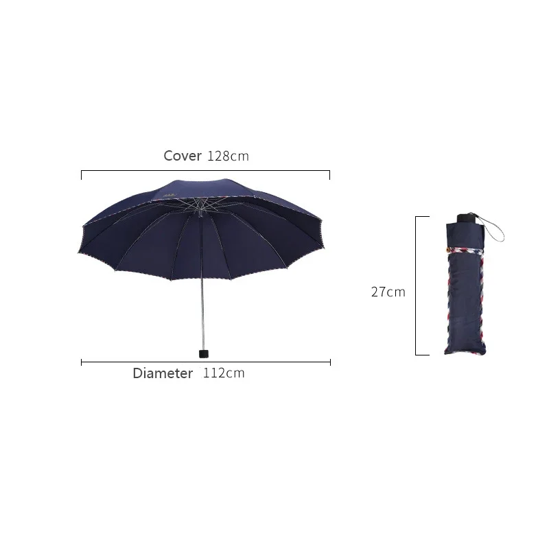 Diameter 112cm Paradise Umbrella Business Large Double 10 Skeletons 3 Folds Umbrella Foldable Black Coating Sunshade