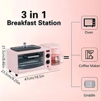 3-in-1 Breakfast Maker Home Mini Electric Oven Bread Maker,600ml Drip Coffee Machine,Non Stick Pan Fry Pan,Can Fry Grill Steak 2