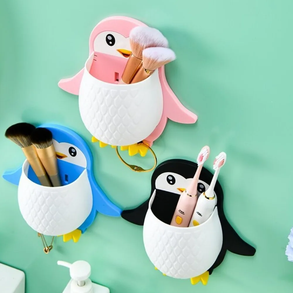 Penguin Toothbrush Holder Anti-dust PP Toiletries Cup Shelf Draining Wall Mounted Toothpaste Holder Bathroom Kitchen Desktop