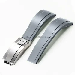 Enhanced Waterproof Silicone Sport Watch Strap with Metal Fold Buckle - 20mm Rubber Wrist Band - 20mm - No logo (Gray - silver)