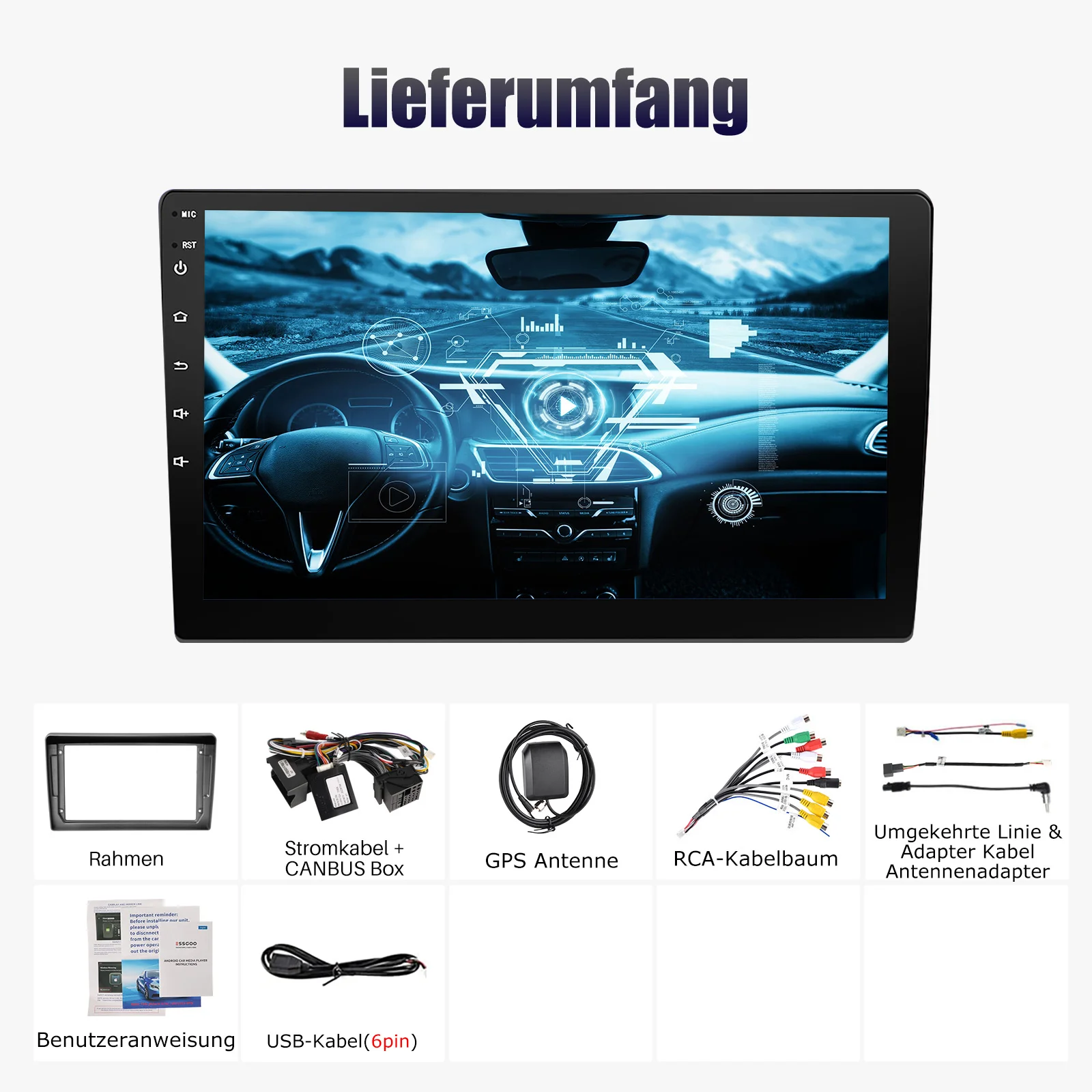 ESSGOO Drahtlose Carplay Android Auto Für Peugeot 407 2004-2011 Auto Stereo Player WIFI GPS NAV Android 15 BT spiegel link SWC RDS – Detail 3