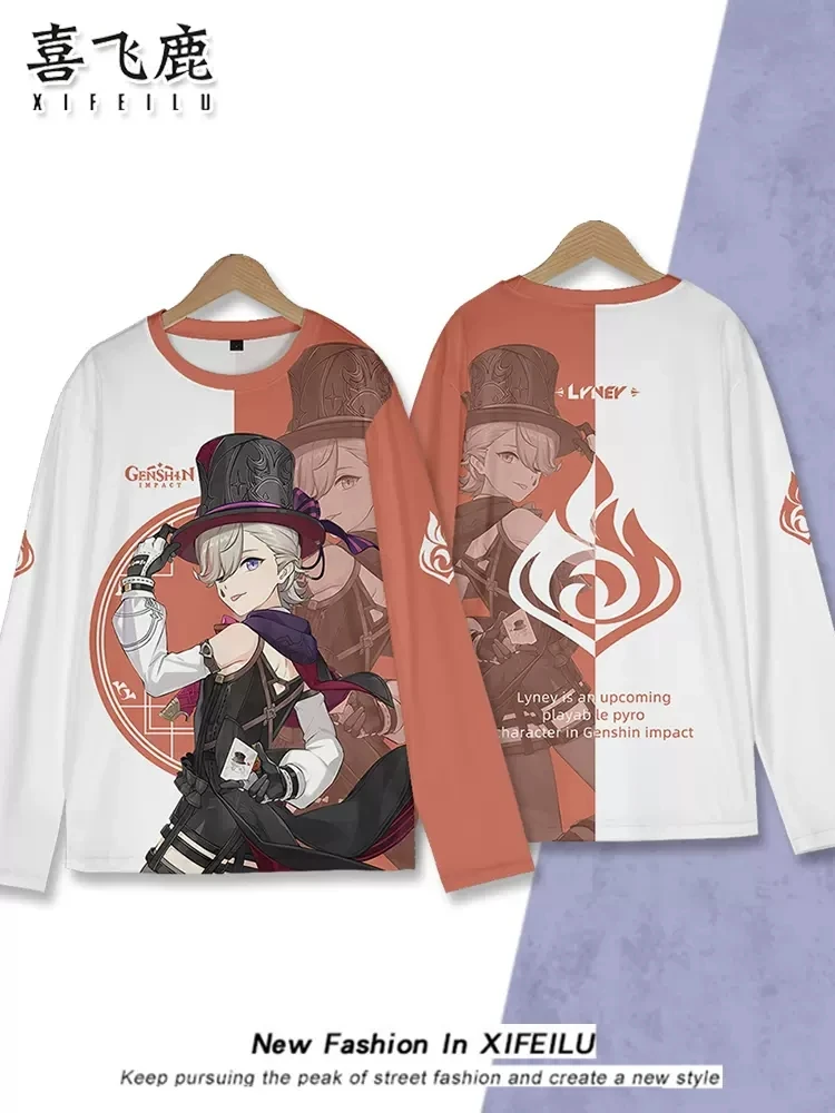 

Anime Genshin Impact Lyney Long Sleeve T-shirt Tee Student Cosplay Costume Fashion Men Women Loose Pullover Tops