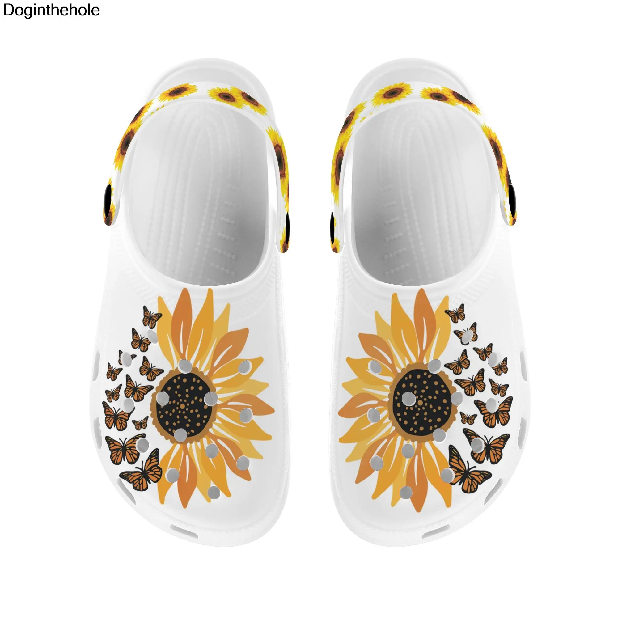 Summer Breathable Slippers Butterfly Sunflower Hole Flat Shoes For Women Home/Outdoor Non-slip Sandals Girl Comfortable Sneakers