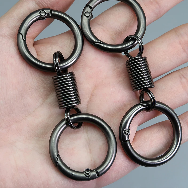

O Round Ring Clasp Buckle Metal Retractable Spring Key Chains Carabiner Keychain Waist Belt Clip Polished Keyring Anti-lost Hook