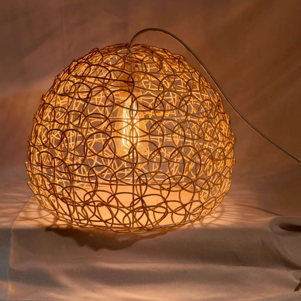 25cm Handmade Vine Wicker Pendant Light Retro Bird's Nest Vintage Fish Scale Chandelier Hanging Light Living Room Kitchen Coffee