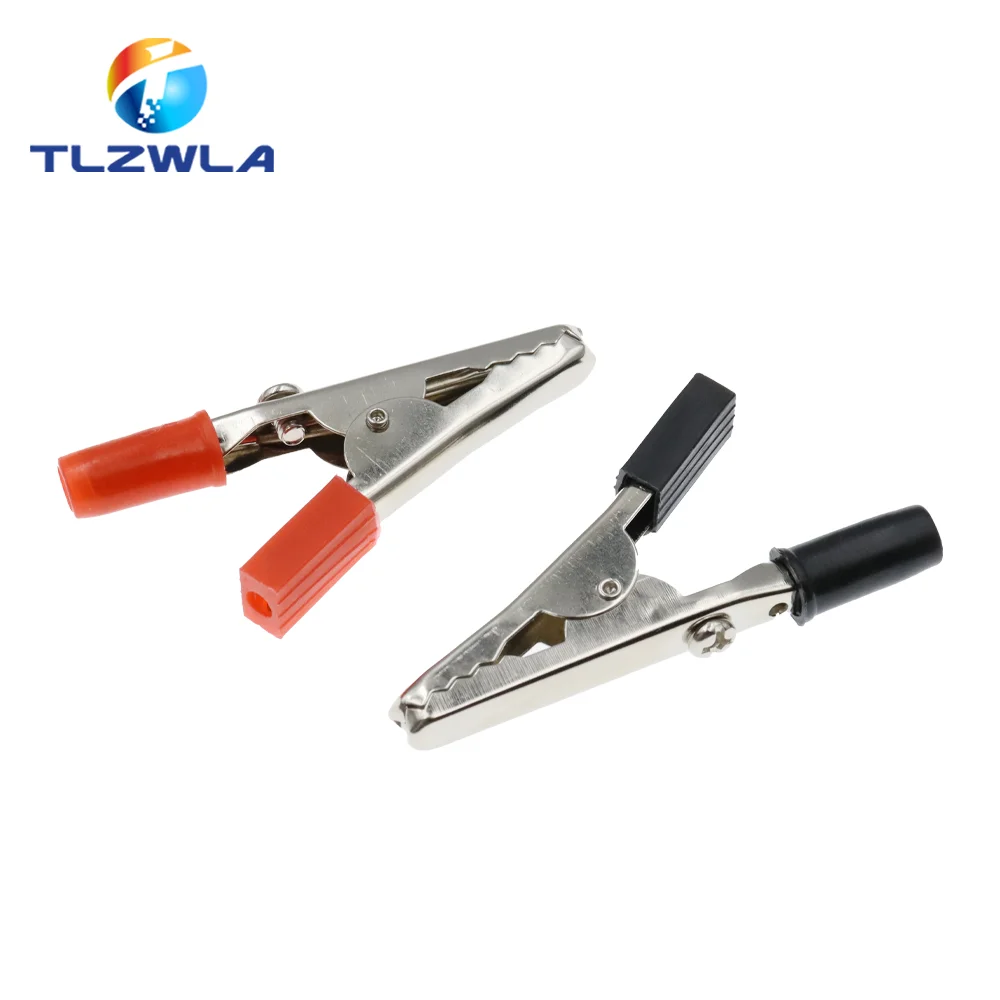 10PCS 4MM Banana Plug Insulated Crocodile clip Plastic Handle Cable Lead Test Charging Clamp Metal Crocodile Clamp Length 50mm alligator clips