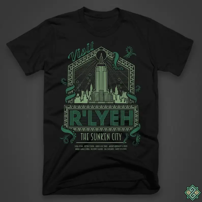 

R'lyeh - The Sunken City - H.P. Lovecraft's Call of Cthulhu inspired horror themed t-shirt, screen printed by hand