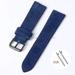 Artisanal Vintage Suede Leather Watch Strap with Handmade Stitching and Quick Release - 20mm (Blue - black)