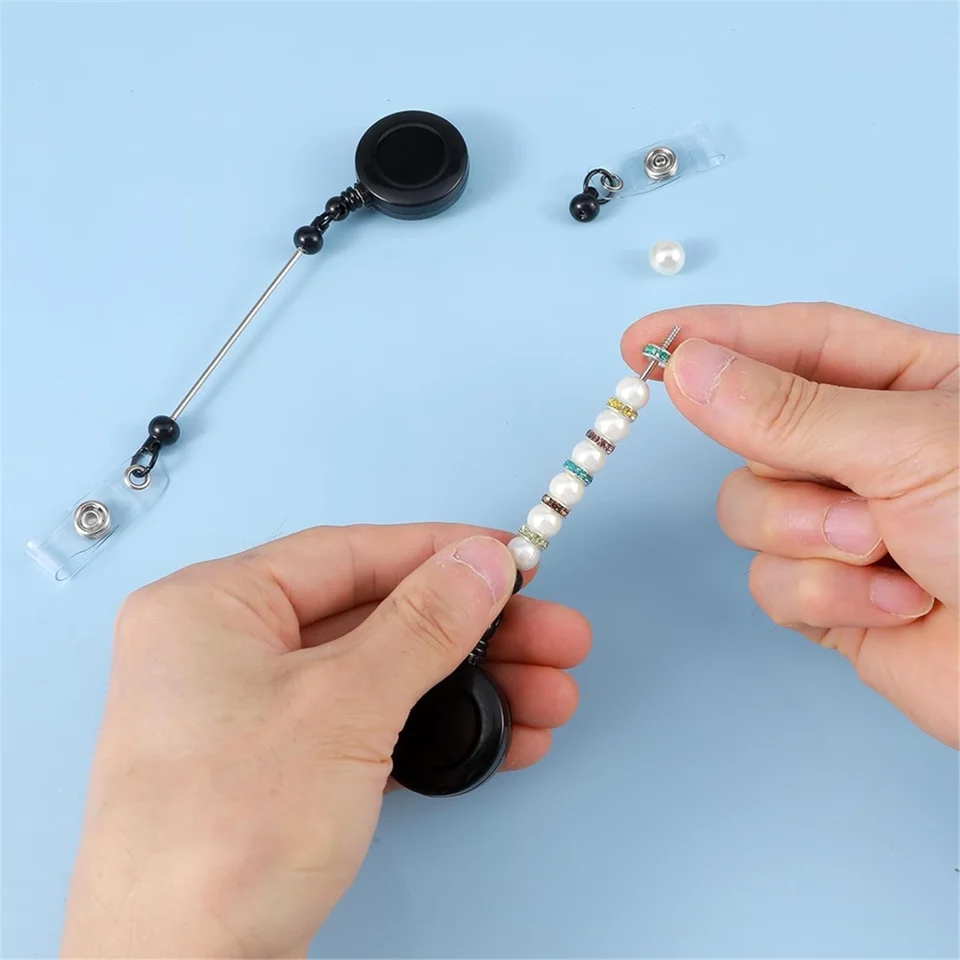 비즈 배지 릴, 클립 포함 빈 ID 배지 릴, 블랙 이름 배지 거치대, 교사 간호사 사무용품 DIY, 6 개