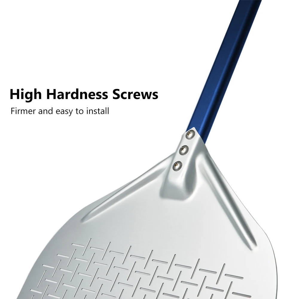 Onilini 12/13/14/ inch Anodized Pizza Peel Perforated Retangular Pizza Paddle with Sauce Spoon Blue Handle Accessories