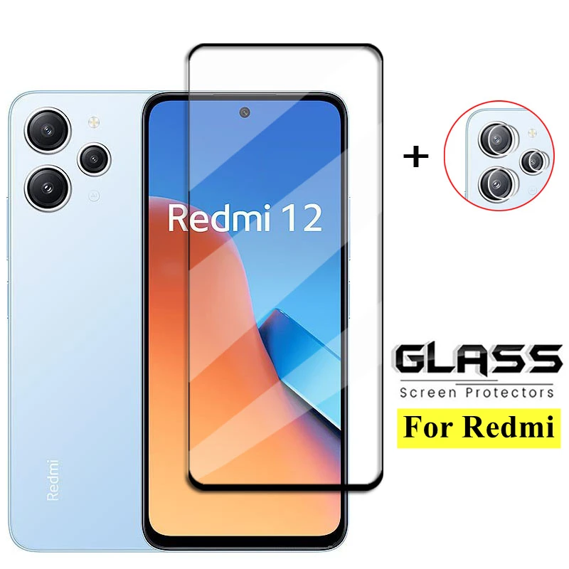 Protector de pantalla de vidrio templado para Xiaomi Redmi 12, película protectora de lente de cobertura completa para teléfono