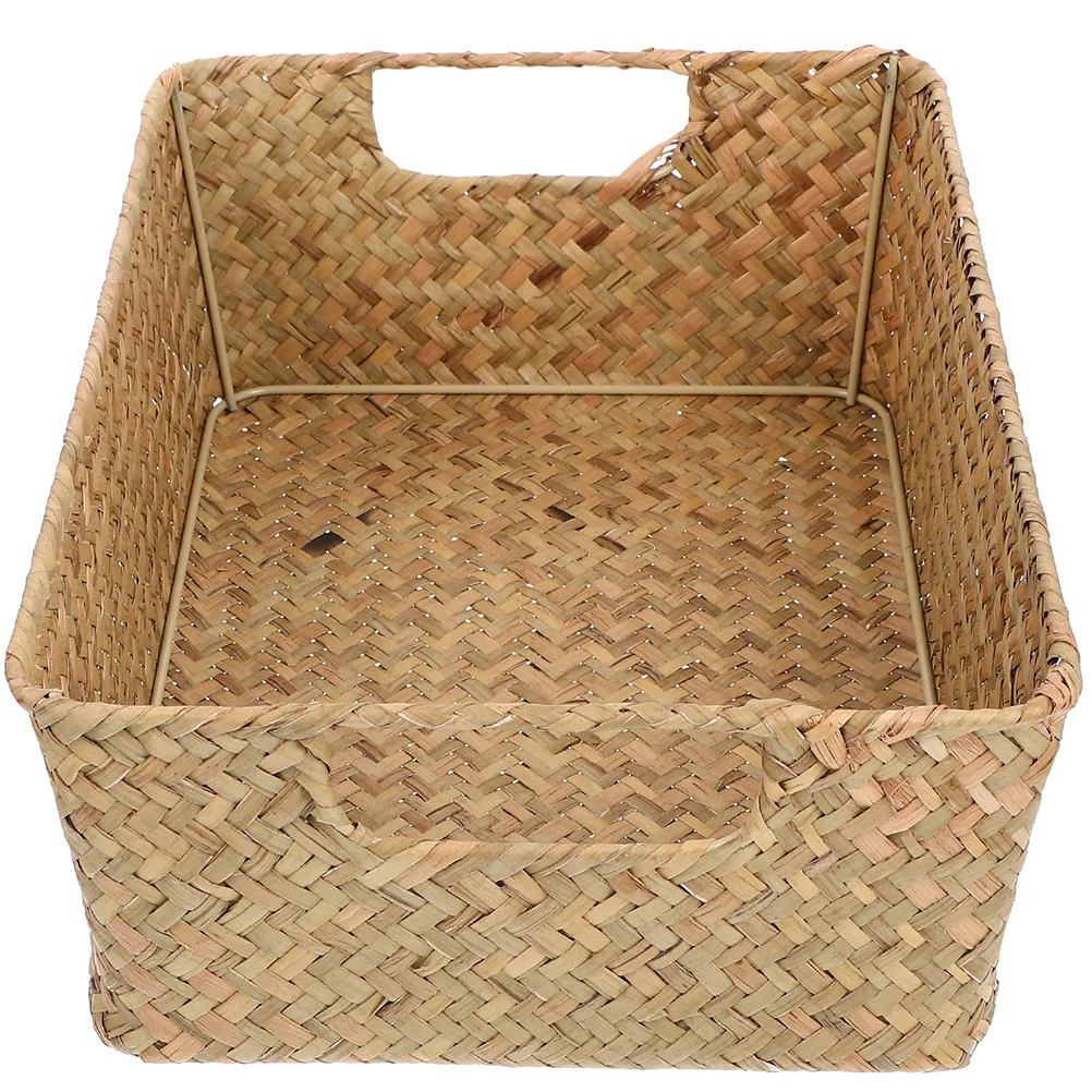 

Hemoton Rattan Storage Basket Handle Rectangular Woven Fruit Baskets Wicker Bread Basket Snack Container Laundry Bin Basket