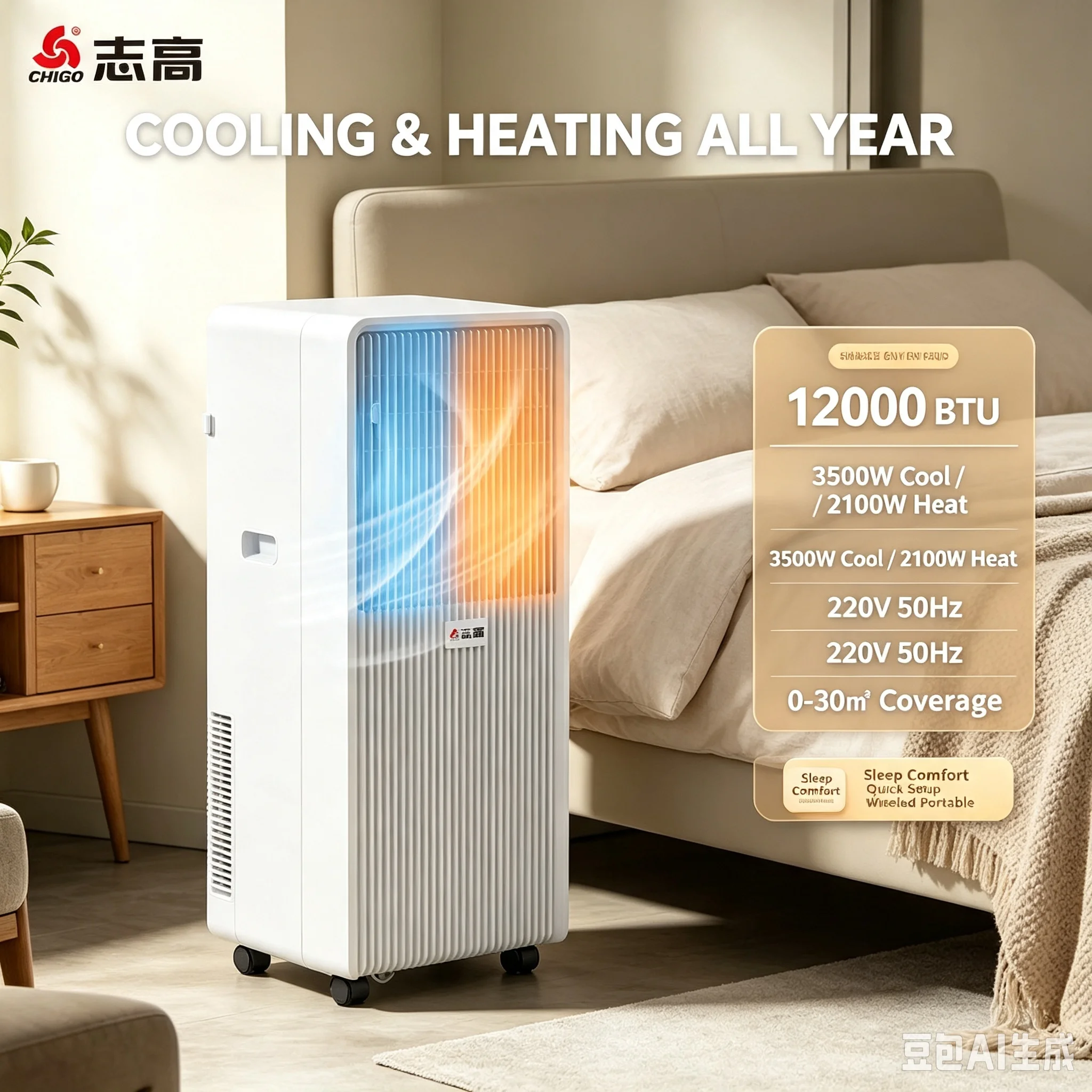 Condizionatore d'Aria Portatile 12000BTU, Raffreddatore d'Aria Mobile Senza Installazione per Casa, Ufficio, Camera da Letto, Raffreddamento Rapido